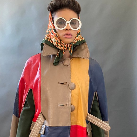 Vintage leather colorblock cape color block - Picture 5 of 5